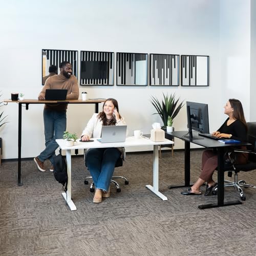 Veken 63 Inch Electric Standing Desk, Height Adjustable Sit Stand Up, Wood Desktop, Work Home Office Computer PC Table, Tall Standup Workstation, Gaming Writing Study Bedroom Rising Desks, Brown Veken