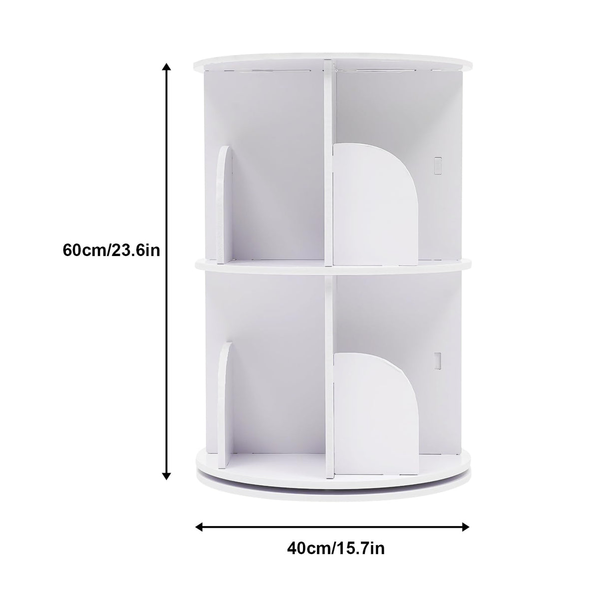 KONGKUNI 2-Tier Rotating Bookshelf Tower - Modern White 360-Degree Spinning Bookcase for Small Spaces KONGKUNI