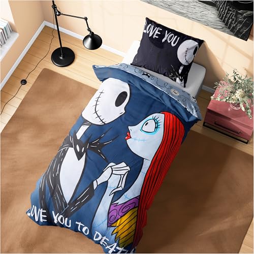 Disney Stitch Duvet Cover and Pillowcase Set, Single or Double Size, Bedroom Accessories for Kids Teens (Black Jack Single) Disney