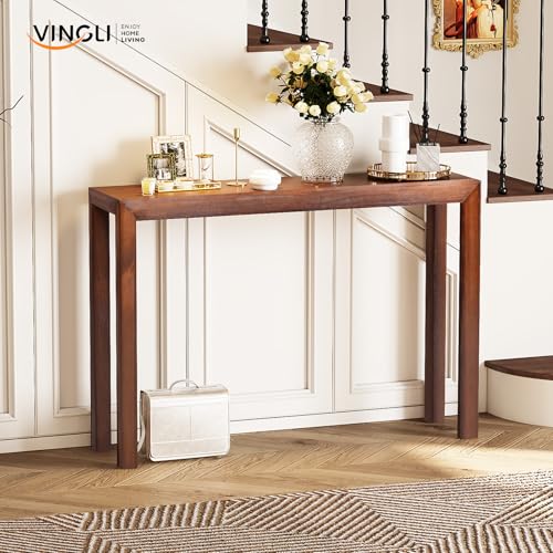 VINGLI 46" Console Table for entryway, Solid Wood Entryway Table, Narrow Sofa Table Behind Couch, for Living Room, Hallway, Bedroom, Entrance, Walnut VINGLI