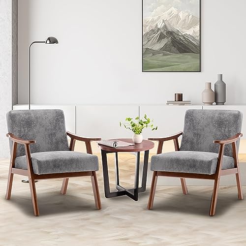 Furnimart Grey Accent Chair, Mid Century Modern Living Room Chair with Wood Frame, Comfy Armchair Wingback Chair for Office Study Vanity Bedroom Waiting Room Furnimart