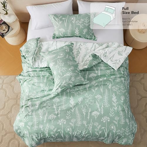 Joiedomi Full Size Comforter Set, Sage Green 3 Pieces Floral Full Bedding Set for Girls Bed with 1 Soft Reversible Botanical Comforter and 2 Pillow Shams, Bed in a Bag for All Seasons Joiedomi