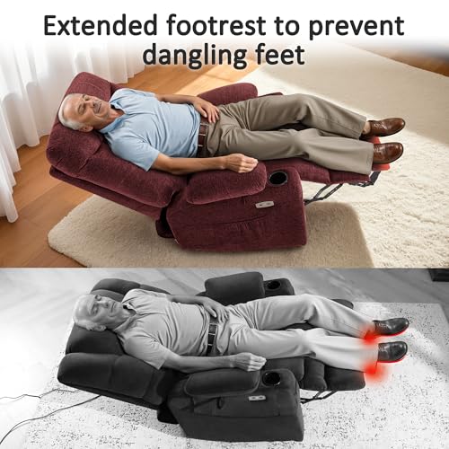 MCombo Power Lift Recliner Chair with Extended Footrest for Elderly People, Fabric 7283 (Burgundy, Large)