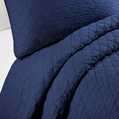Lush Decor Ava Quilt Diamond Pattern Solid 3 Piece Oversized Bedding Blanket Bedspread Set - Full/Queen - Navy Lush Decor