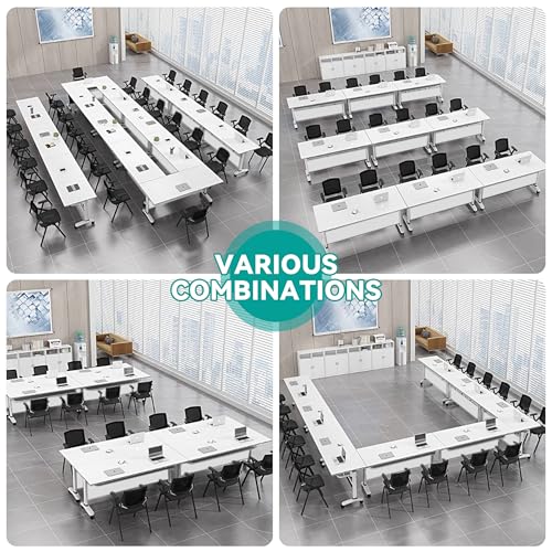 HSHBDDM Folding Conference Table, Foldable Conference Table Flip Top Mobile Training Table with Wheels, Metal Legs, Rectangular Modular Conference Room Table for Office Meeting Conference Room HSHBDDM