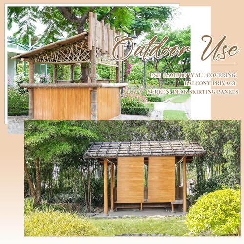 Juexica 2 Pcs Natural Bamboo Wall Panel 4 x 2 ft Bamboo Covering Renewable Pole Wrap Fencing Wainscoting Room Divider for Interior Wall Decoration Bedroom Living Room Ceiling Tiles Outdoor Kitchen Juexica