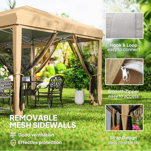 Outsunny 10' x 20' Pop Up Canopy Tent with Netting, Heavy Duty Instant Sun Shelter, Large Tents for Parties with Carry Bag for Outdoor, Garden, Patio, Beige Outsunny