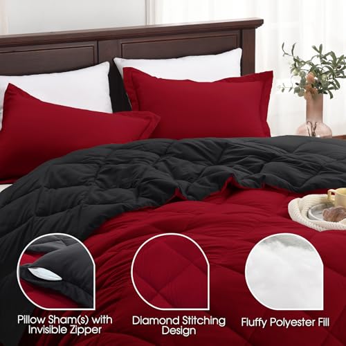 Basic Beyond Twin Comforter Set - Red Twin Comforter Set, Reversible Twin Bed Comforter Set for All Seasons, Black/Red, 1 Comforter (66"x92") and 1 Pillow Sham (20"x26"+2") Basic Beyond