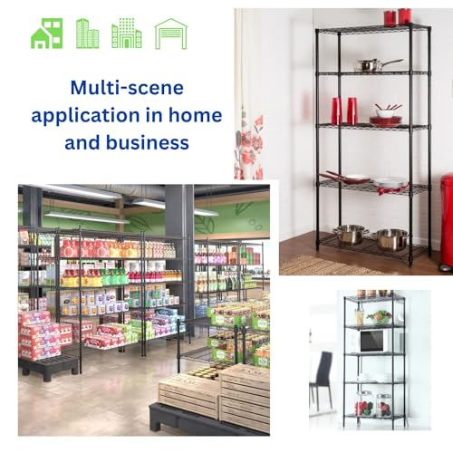 hiLISS Black 5-Tier Metal Adjustable Freestanding Garage Storage Wire Shelving Unit (36 in. W x 72 in. H x 14in. D) hiLISS