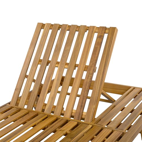 Christopher Knight Home Kayes Acacia Wood Chaise Lounge Chair Outdoor Set of 2, Poolside Sun Lounger Recliner, Patio Outdoor Chaise Lounge with 4'' Triple Folds Cushion, Teak+Cream