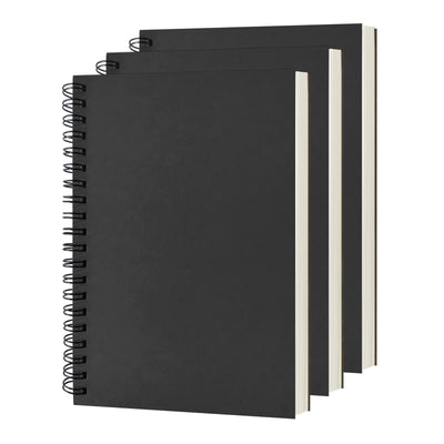 DSTELIN Blank Spiral Notebook, 3-Pack, Soft Cover, Sketch book, 100 Pages / 50 Sheets, 7.5 inch x 5.1 inch, 100GSM, (Black)