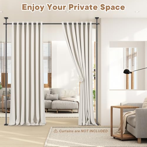 Bonpally Room Divider Curtain Rod, No Drilling Room Separator for Space Partition, 4-10ft (H) 28-70 inch(W) Adjustable Heavy Duty Temporary Wall Divider Floor to Ceiling Tension Rod, Black Bonpally