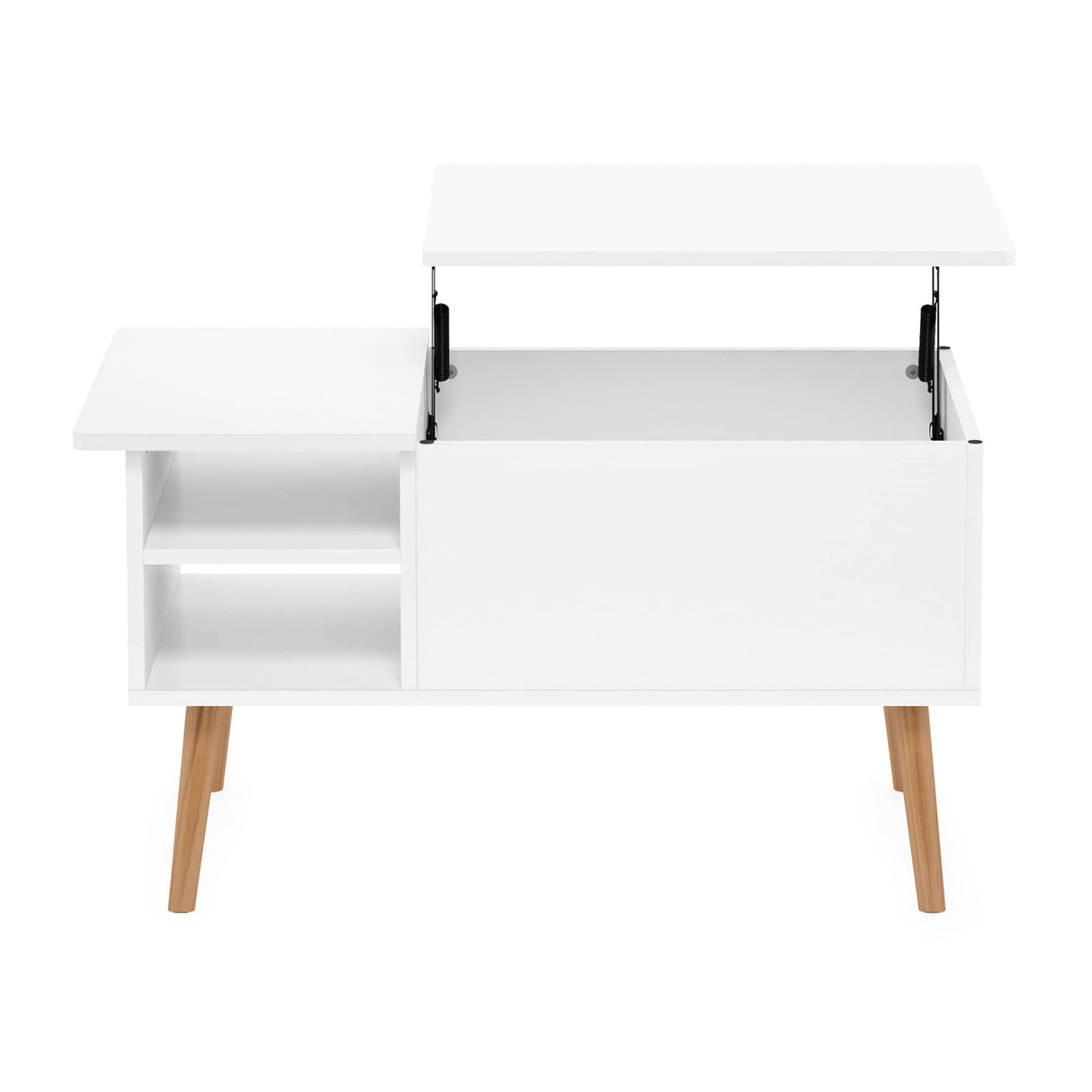 Furinno Jensen Living Room Wooden Leg Lift Top Coffee Table With Hidden Compartment and Side Open Storage Shelf, Solid White Furinno