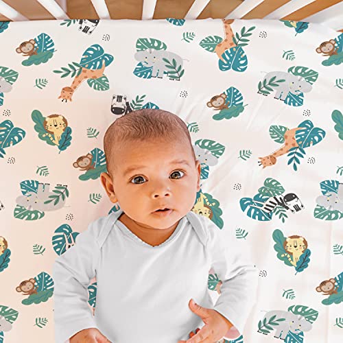 The Peanutshell 3 Piece Baby Crib Bedding Set for Boys & Girls - Newborn, Infant & Toddler Nursery Bed Set Decor with Fitted Crib Sheet, Dust Ruffle, Crib Comforter - Safari Adventures The Peanutshell
