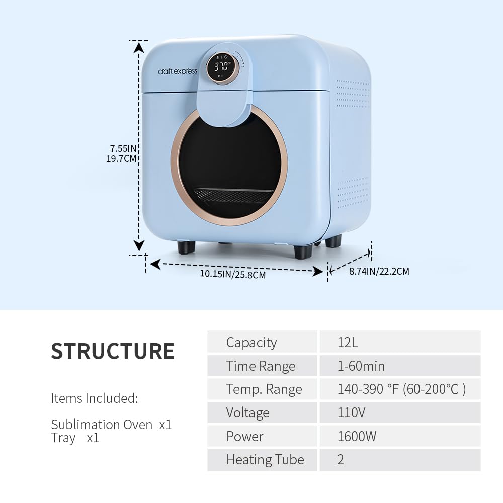 Craft Express 12L Sublimation Oven Machine for Sublimation Blanks,Light Blue Tumbler Heat Press Machine for Sublimation Tumblers,Convection Oven for Sublimation Mugs Cups Craft Express