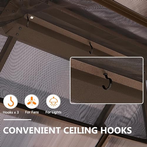 Jolydale 10'x12' Hardtop Gazebo,Outdoor Polycarbonate Gazebo, Double Roof Gazebo, Aluminum Frame Permanent Pavilion with Netting and Curtains, for Patios, Gardens, Backyard Jolydale