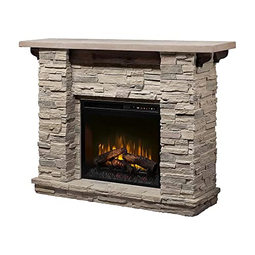 Dimplex Featherston Electric Fireplace with Mantel Surround Package | Pine with Gray Stone-Look, Includes 28" Electric Firebox Heater | 1500W | LED Flames | Remote Control | #GDS28L8-1152LR DIMPLEX