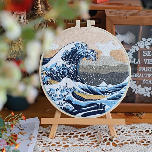 JRYYR Friendship Gifts Beginner Embroidery kit for Adults,Embroidery Kits for Beginners DIY Cross Stitch with Patterns and Instructions (Wave Pattern)