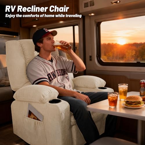 Rocker Recliner Chair with Massage and Heat, Nursery Rocking Chairs for Living Room, Recliner Chair for Adults, Ergonomic Comfy Relining Chair with Cup Holders, USB Charge Port, Side Pockets, Beige