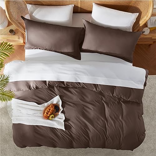 Nestl Twin Duvet Cover Set - Soft Double Brushed Chocolate Brown Duvet Cover Twin/Twin XL, 2 Piece, with Button Closure, 1 Duvet Cover 68x90 inches and 1 Pillow Sham