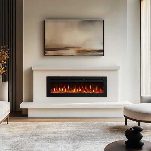 Co-Flame Channing Pro 50 Inch Smart Recessed and Wall Mounted Electric Fireplace, 12 Colors of Flame & Ember, 5 Brightness, 1500W Heater, Log & Crystal, Alexa/WiFi Enabled Co-Flame