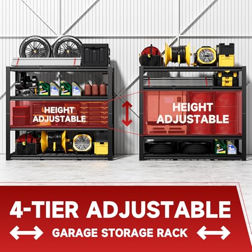 cynnda 4-Tier 60" W x 24" D x 60" H Garage Shelving Heavy Duty 2500LBS Garage Storage Rack Basement Warehouse Storage Shelves Units Adjustable Metal Shelf for Garages(Black) cynnda