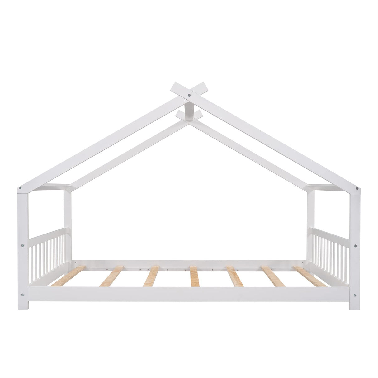 Full House Beds White Montessori Bed Wood Frame Kids Platform Bed with Headboard & Footboard for Children Boys Girls Teens Bellemave