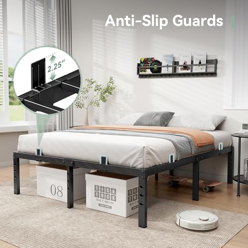 BedsPick 14 Inch Queen Bed Frame, Metal Platform Bed Frame Queen Size with 6 Anti-Slip Mattress Retainers, Heavy Duty Sturdy Mattress Foundation, Easy Assembly, Noise Free, No Box Spring Needed, Black BedsPick