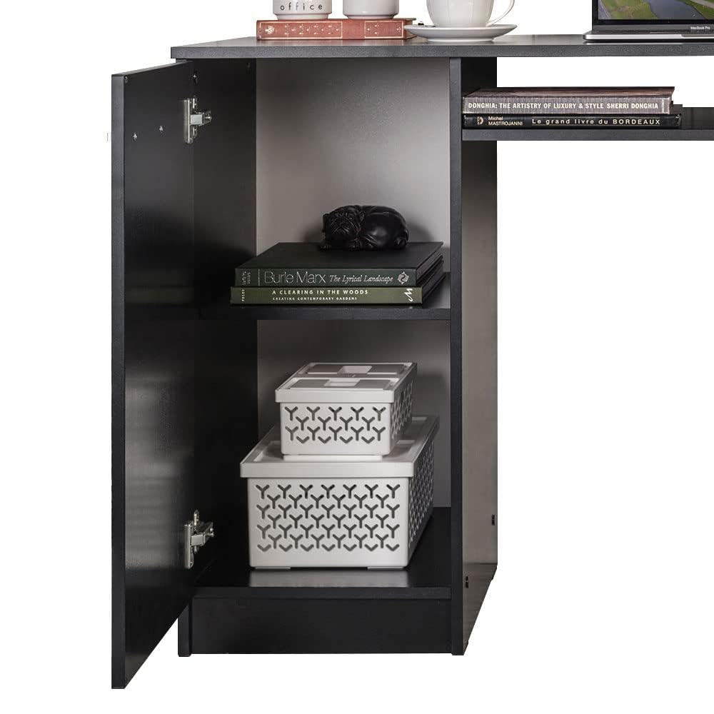 Madesa Computer Desk with 3 Drawers, 1 Door and 1 Storage Shelf, Wood Writing Home Office Workstation, Office Desk with Drawers - 30” H x 18” D x 53” W - Black Madesa