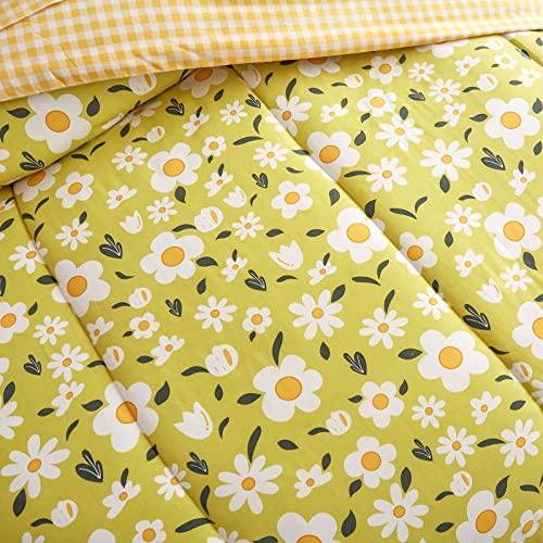 Uozzi Bedding 4 Pieces Yellow Girls Toddler Bedding Set White Floral Style - Includes Adorable Quilted Flower Comforter, Fitted Sheet, Top Sheet, and Pillow Case for Girls Bed UOZZI BEDDING