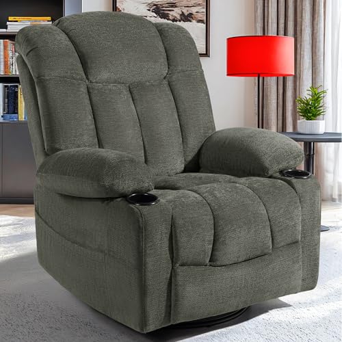 Vawobl Swivel Rocker Recliner Chair for Adults – Manual Glider Sofa with Massage, Heat & Vibration, 360° Rocking for Living Room (Dark Gray, 30"x30"x40")