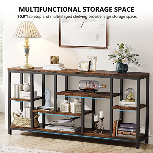 Tribesigns Console Sofa Table, 70.9 inch Extra Long Table Behind Couch with Storage Shelves, 3-Tier Industrial Narrow Entryway Hallway Accent Table for Living Room, Rustic Brown Tribesigns