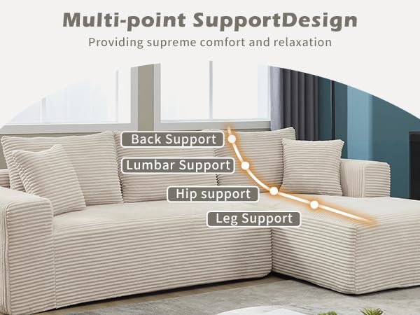 KEIKI 108.7'' Modular Sectional Sofa Couch, L-Shape 3-Seat Velvet Cloud Couch with Oversized Chaise, Memory Foam Cushion, Removable Back & Neck Pillow for Living Room Sofa, Right Facing Chaise, Beige KEIKI