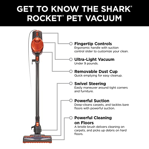 Shark Rocket Ultra-Light Corded Bagless Vacuum for Carpet and Hard Floor Cleaning with Swivel Steering (HV301), Gray/Orange Shark