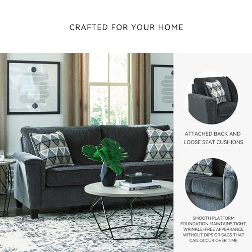 Signature Design by Ashley Abinger Chenille Contemporary Sofa with 2 Accent Pillows, Dark Gray Signature Design by Ashley