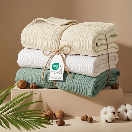 Bedsure 100% Cotton Muslin Blanket King Size for Bed - 4-Layer Breathable and Lightweight Thin Soft Summer Gauze Muslin Blanket for Adults, Linen Beige, 108x90 Inches Bedsure