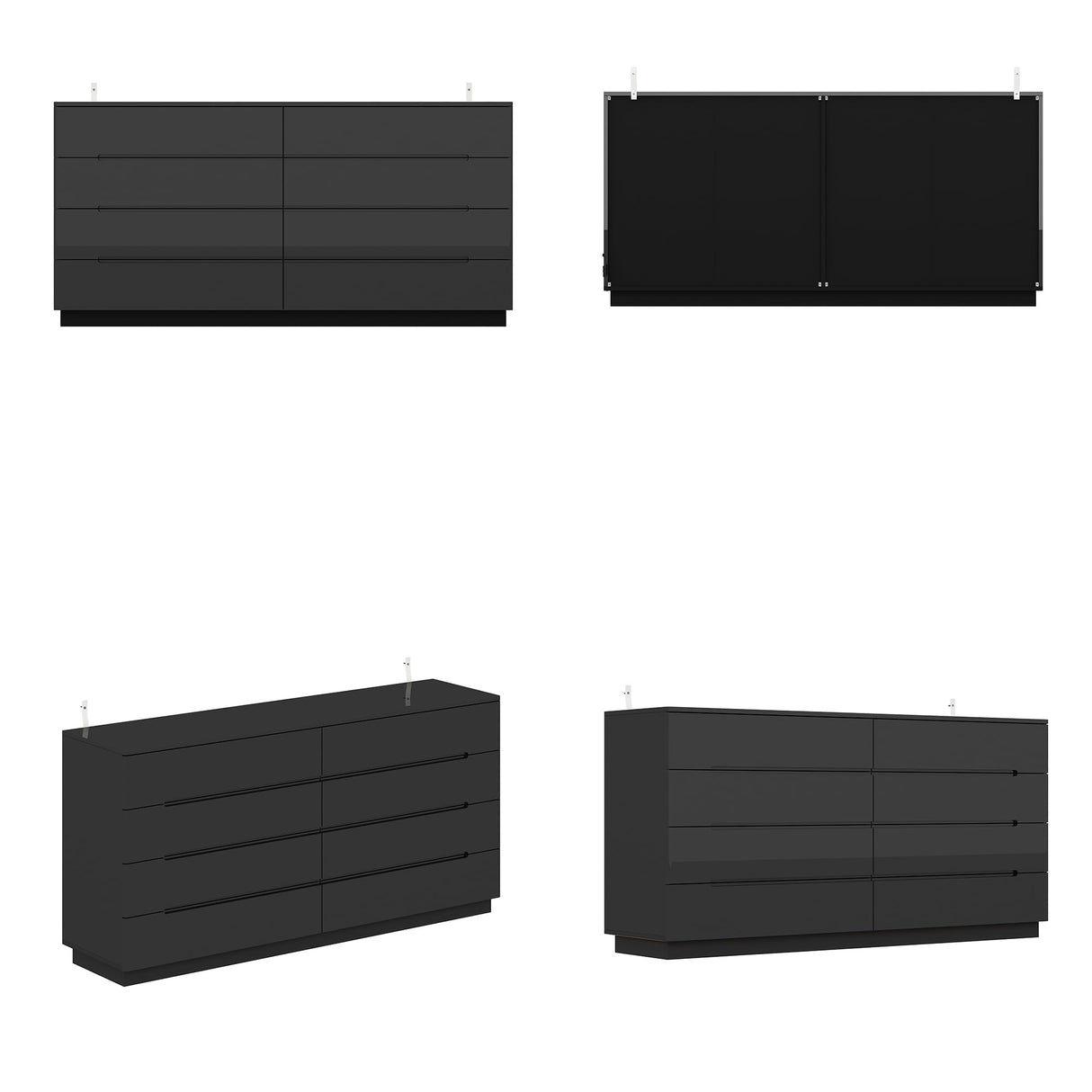 ROMSHINE Black Drawer Dresser with LED Light, Modern High Gloss Dresser with 8 Drawers, 63" Long Dresser Double Dresser Storage Chest of Drawer for Bedroom, Living Room, Entryway ROMSHINE