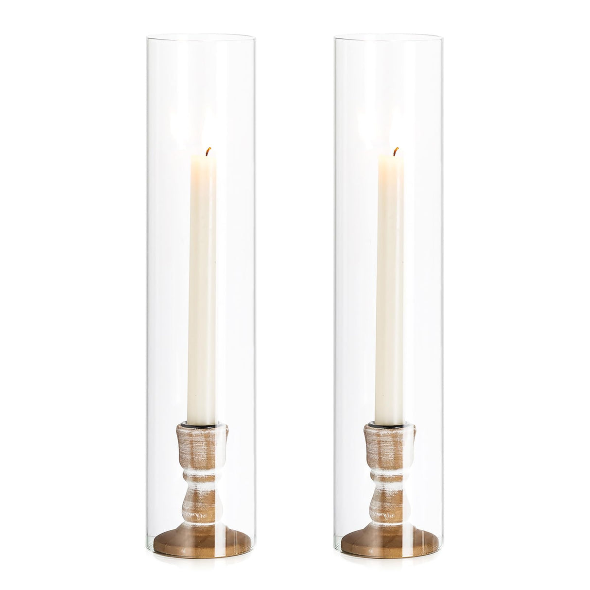 NUPTIO Wooden Candle Stick Holders: 2 Pcs Hurricane Taper Candle Holder 14 inch Rustic Wood Candlesticks Holder with Open Ended Cylinder Shape Cover for Outdoor & Indoor Wedding Party Centerpiece NUPTIO