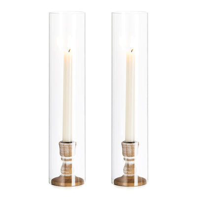 NUPTIO Wooden Candle Stick Holders: 2 Pcs Hurricane Taper Candle Holder 14 inch Rustic Wood Candlesticks Holder with Open Ended Cylinder Shape Cover for Outdoor & Indoor Wedding Party Centerpiece