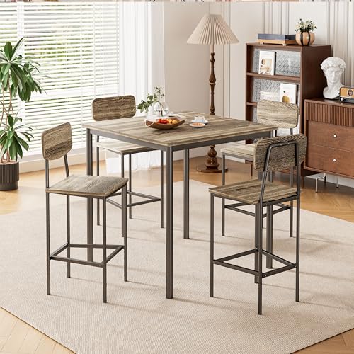 TJYGO Dining Table Set for 4, 5 Piece Kitchen Table with Chairs, Sturdy Industrial Space Saving Dinette Set for Pub, Family Dinners, Apartment, Gray TJYGO