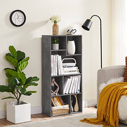 VECELO 42" Modern Gray Bookshelf - 7-Cube Organizer for Tall Hardcovers, Easy Assembly VECELO