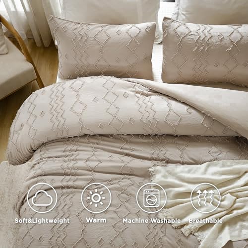 Andency Comforter King Size Set Khaki, 3 Pieces Boho Tufted Fall Bedding Comforters & Sets for King Bed, Soft Fluffy Tan Bed Set (104x90In Comforter & 2 Pillowcases) Andency