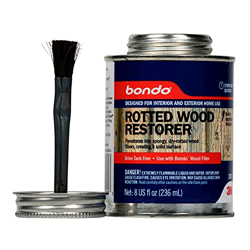 Bondo Rotted Wood Restorer, 8 fl oz., Penetrates into Spongy, Dry-rotted Wood Fibers Creating a Solid Surface, Dries clear and tack free, Water Resistant, Stainable and paintable (20131) bondo