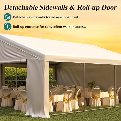 GARTOO 20' x 20' Canopy Party Tent & Carport - Heavy Duty Outdoor Wedding Gazebo with 4 Sand Bags, Event Shelter Canopy for Outdoor Event, Wedding, Birthday Party GARTOO