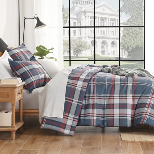 Andency Navy Red Plaid Comforter Set Queen(90x90Inch), 3 Pieces Grid Gingham Stripes Bedding Comforter Sets for Boys Girls Kids Teens, Preppy Geometric Line Soft Lightweight Reversible Bed Set as Gift Andency
