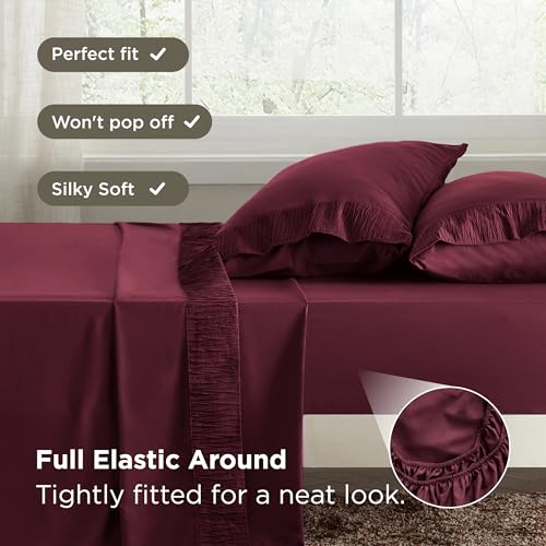 Bedsure Full Size Bed Sheets - 4 Pieces Soft Full Sheet Set - Breathable & Cooling - Hotel Luxury - Easy Care Polyester Microfiber Bedding for Women, Men, Red Bedsure