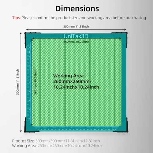 UniTak3D Honeycomb Laser Bed 300 x300 mm Working Table for S1/RAY5 Engraver,Fast Heat Dissipation and Desktop Protection with Aluminium Plate(Working Area:10.245x10.24in) UniTak3D