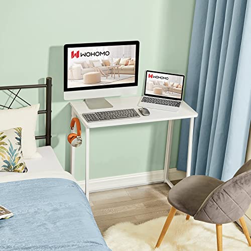 WOHOMO Folding Desk, 31.5" Small Desk for Small Spaces, Easy Assemble Foldable Computer Desk for Laptop, Mini Portable Working Table Narrow Wooden Writing Workstation for Home Office, White WOHOMO