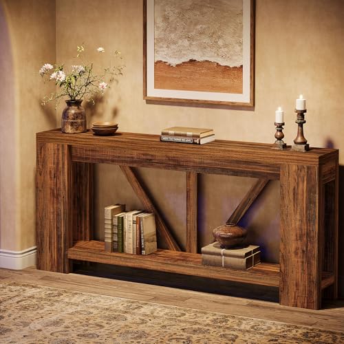Tribesigns 70.9" Sofa Tables Narrow Long, Rustic Farmhouse Console Table Behind Couch with Storage Shelf, Accent Hallway Foyer Tables for Living Room, Entryway, Entrance, Dark Brwon Tribesigns