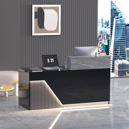 STLWR Reception Desk with Storage & RGB Seven-Color Light Strip,Modern Front Desk Reception Counter for Checkout, Lobby, Beauty Salon (70.8" - L) STLWR